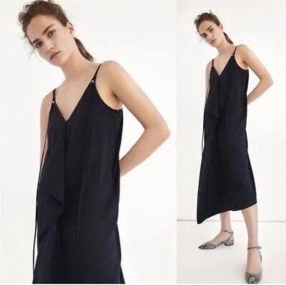 Massimo Dutti Black | Ruffle Spaghetti Strap Midi Dress - Picture 3 of 8
